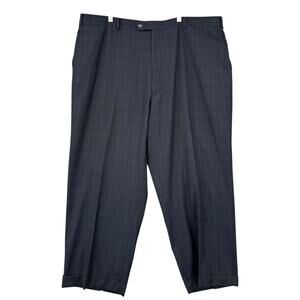 HB Le Collezioni‎ Blue Plaid Pattern Flat Front Cuffed Hem Dress Pants 46 x 26